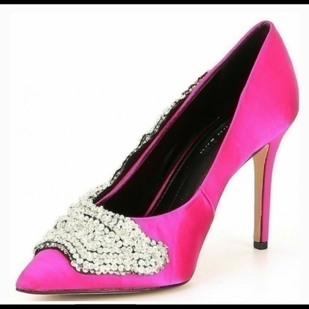Gianni Bini Crystino Satin Sequin Pink Heel - Picture 13 of 16